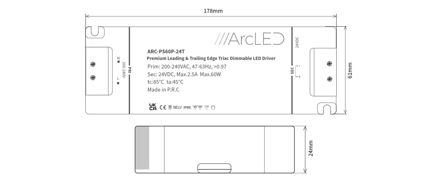 Arc LED 24V 60W Premium Leading & Trailing Edge Triac Dimmable LED ...