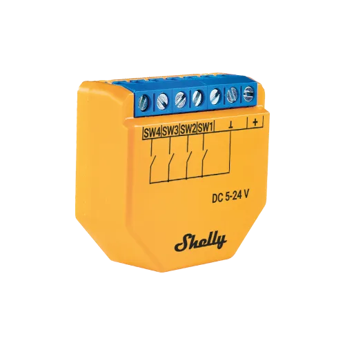 Shelly WiFi-operated DC-powered 4 digital inputs controller for enhanced actions control (Yellow)