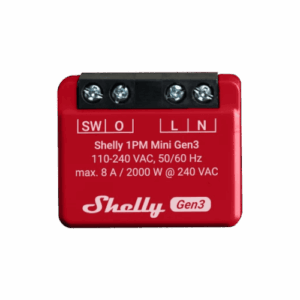 Shelly WiFi-operated 8A relay switch with power monitoring (Red)