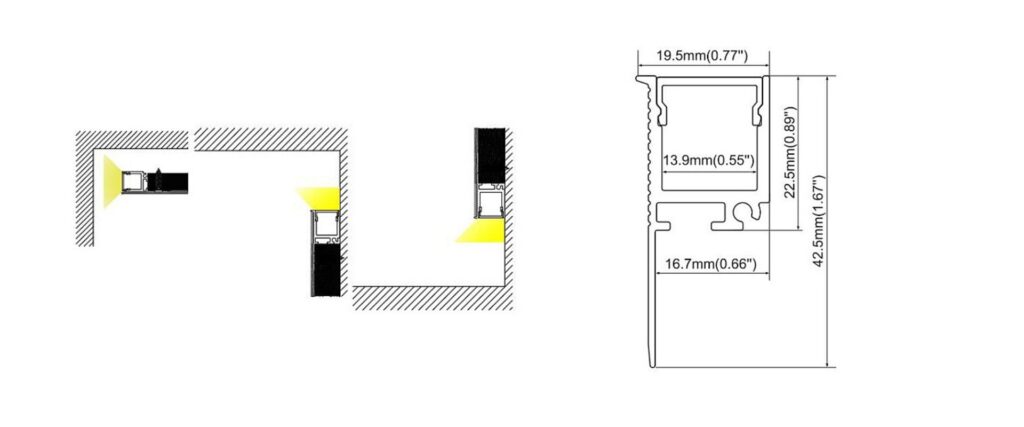 ARC-SGS 2 Metre Shadow Gap Profile 13.9mm Internal Including Diffuser ...